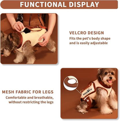 Wakytu Dog Lift Harness Dog Carrier VES Harness Adjustable Leash with Small Puppy Treat Bag,Fits Most Cars,L | stylish puppy sling carrier with handle & pocket,adjustable leash,walking & travel