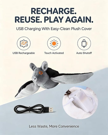 Flying Bat Dog Toy, Interactive Flying Bat Toy for Dogs with Flapping Wings, Chirping Sounds, USB Rechargeable, Touch Activated, Hanging or Floor Toy for Dogs, Puppies and Cats to Reduce Boredom，3 PCS