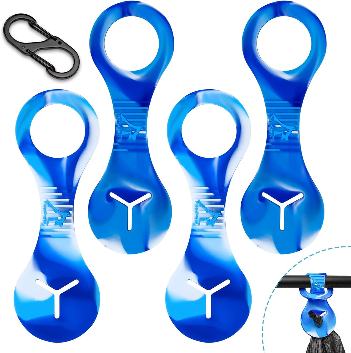 PuppyDoggy Dog Poop Bag Holder for Leash Waste Bag Carrier Dog Poop Bag Dispenser for Walking Running Bicycle Accessory 4 Pieces (Mixed Blue)