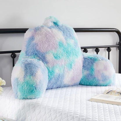 Jillche Bed Stylish Ross Fur Adults & Kids Reading Pillow, Cozy Soft Bed Wedge Pillow with Premium Stuffing, Pastel Back Support Pillow Gift, Sit up Bolster Pillow with Arms, Bed Chair Back Cushion