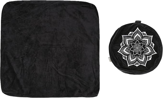 Meditation Zafu Cushion Set with Buckwheat Hulls & Memory Foam - Ergonomic Support for Yoga & Sitting - Removable Machine-Washable Luxury Velvet Cover - for Adults and Kids (Black（COVER ONLY))