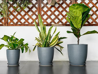 10 Inch Ceramic Planter Round Plant Pots for Plants Indoor Outdoor Glaze Large Flower Pot with Drainage Hole and Saucer Gray