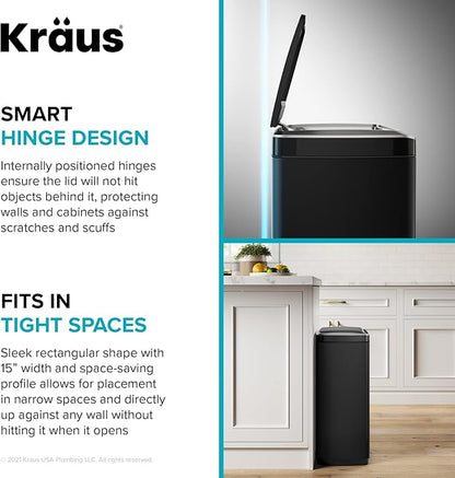 Kraus GarbagePro Rectangular 13 Gallon Hands-Free Motion Sensor Trash Can