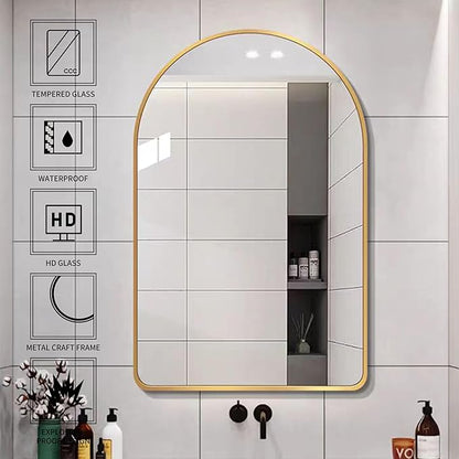 26x38 inch Gold Tempered Glass Large Arched Mirror