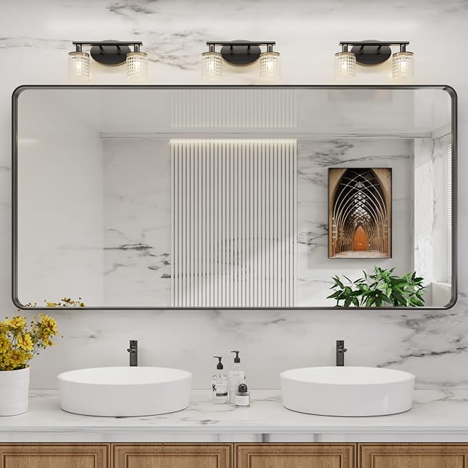 LOAAO Black Metal Framed Bathroom Mirror