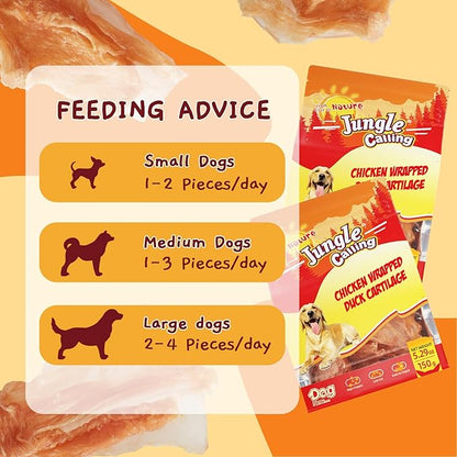 Jungle Calling Dog Treats, Chicken Jerky Dog Treats, Rawhide Free Chicken Wrapped Bones Training Chews, Made with Real Meat and Duck Cartilage Chewy Snacks