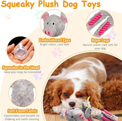 Dog Toys to Keep Them Busy, Plush Tug of War Interactive Rope Dog Toys, Squeaky Chew Toys for Small Medium Large Dogs