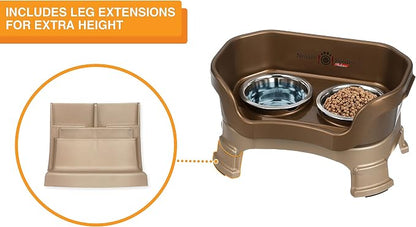 Neater Feeder Deluxe Mess-Proof Elevated Dog Bowls for Small Dogs (Up to 19 lbs), 2 Height Adjustable (6” & 7.5”) No-Spill Raised Dog Bowl Stand, Stainless Steel Food Bowl Set, Made in USA, Bronze
