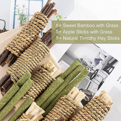 Rabbit Toys, 3 Types Hamster Chew Toys for Teeth Grinding, Improve Dental Health, Best Bunny Toys for Rabbits, Guinea Pigs, Chinchillas, Hamsters