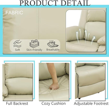 Caberryne Leather Recliner Sofa Set，Leather Reclining Couch for Living Room Furniture Sets，Beige Recliner Couch with 5 Recliners for Living Room/Office/Theater Seating(Sofa Set 3 Pieces)