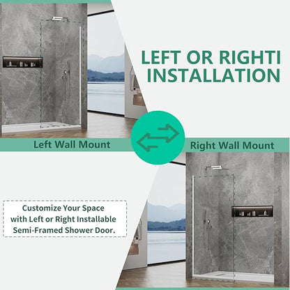 35"x74" Semi-Framed Shower Screen, Single Fixed Shower Glass Panel
