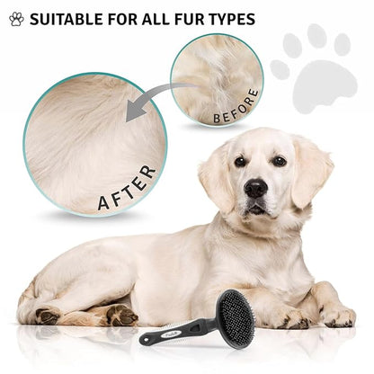 Round Bristle Pet Brush for Dogs and Cats - Soft Dog Brush for Grooming Short or Long Hair - Gentle Tool for Sensitive Skin Removes Dander, Dirt, and Detangles (Black)