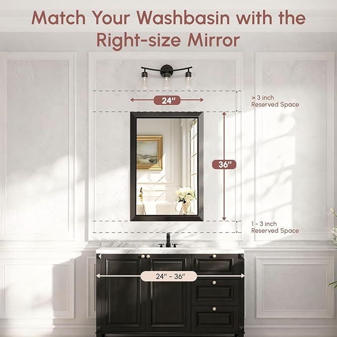 USHOWER Bathroom Mirror, 24x36 Rectangular Mirrors
