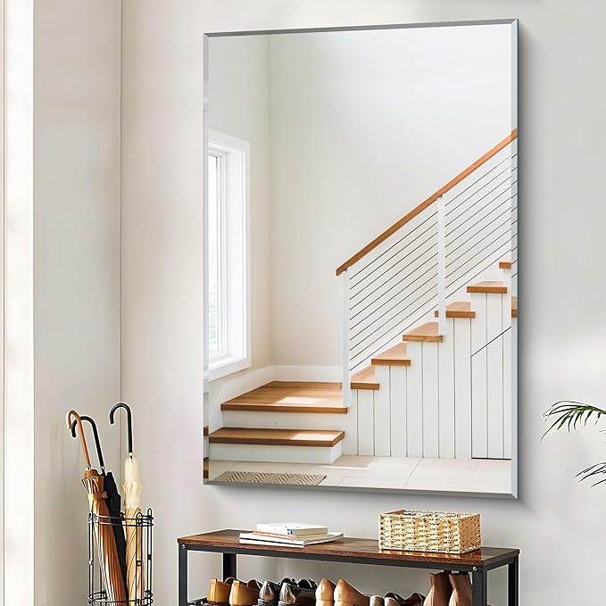 CILIBER 60x40 Large Beveled Mirror, Frameless Beveled Bathroom Mirrors