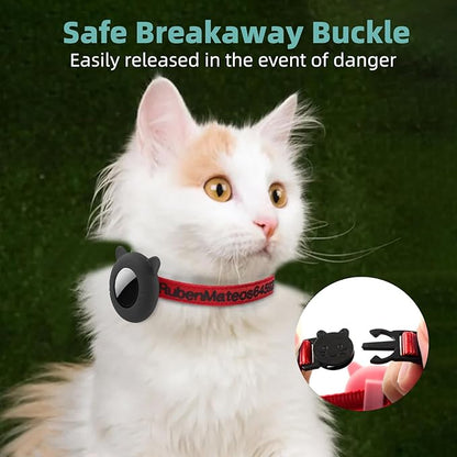 Personalized Cat Collar with Airtag Holder, Custom Embroidered with Name, Nylon ID Collar for Cat with Breakaway Safety Release Buckle and Bell