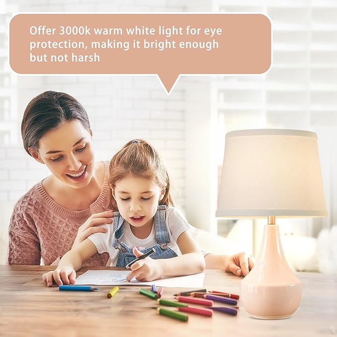GyroVu Table Lamp Set of 2, 18.63” Ceramic Lamp Classic Beside Lamps Nightstand Lamp Modern Bedside Lamp for Living Room, Bedroom & Office Rocker Swtich Pink-LED Bulbs Included