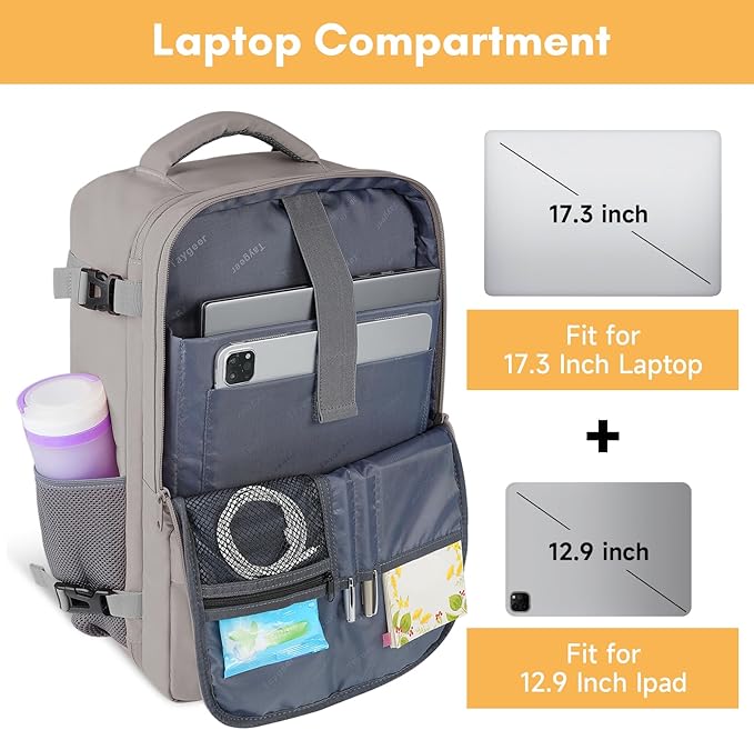 Taygeer Laptop Backpack Purse for Women, Backpack for College Essentials with 17.3inch Laptop Compartment, Travel Mochila Airline Approved CarryOn Work Bag for Nursing Doctor Business Travel, Brown