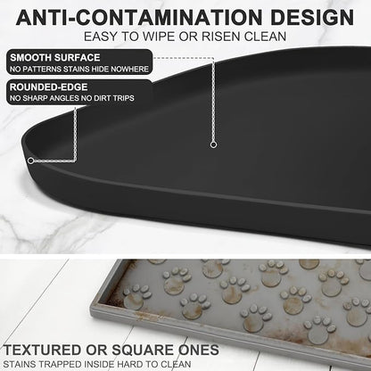 SMILOOL Waterproof Silicone Pet Food Mat with Raised Edge for Dog & Cat | 36" x 24" Non-Slip Large Pet Feeding Mats with Lip for Food & Water Bowl, Food Grade, Easy Cleaning, Black