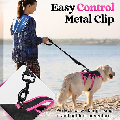 rabbitgoo Escape Proof Dog Harness for X-Large, No Pull with Lift Handle | No Escape, Full Soft Padded, Reflective Adjustable Vest, Leash Clip for Walking Hiking Training, Rose & Black, X-Large