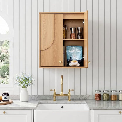 Arched Wood Medicine Cabinet for Bathroom-Mid Century Modern Wall Storage