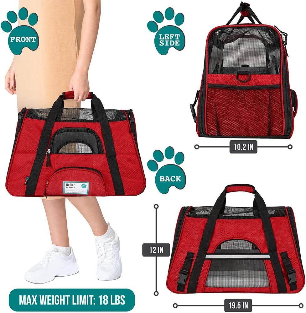 PetAmi Airline Approved Pet Carrier for Cat, Soft Sided Dog Carrier for Small Dogs, Cat Travel Supplies Accessories for Indoor Cats, Ventilated Pet Carrying Bag Medium Large Kitten Puppy, Large Red