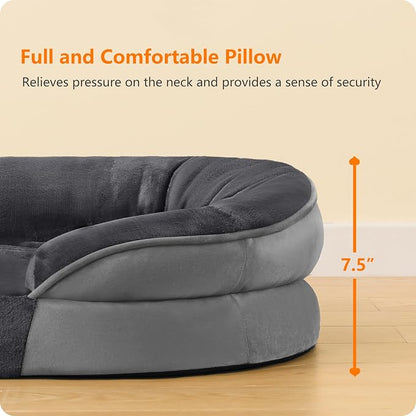 Dwanton Orthopedic Dog Bed for Extra Extra Large Dogs with Gel Memory Foam, Waterproof Dog Sofa, Washable Pet Bed with Four Sided Bolster Cushion, Removable Cover & Non-Slip Bottom, 48", Dark Grey