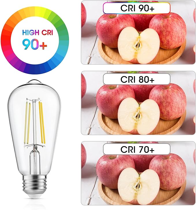 LED Edison Light Bulbs, 12Pcs Vintage 6 Watt, Equivalent 60W Incandescent Light Bulbs, E26 Medium Base Dimmable Decorative Antique Filament Light Bulbs with 90+ CRI, Cool White 4000K
