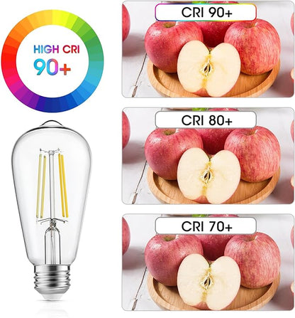 Edison Light Bulbs 60W Equivalent, Dimmable Vintage LED Light Bulbs, E26 Medium Base, Cool White 4000K, ST58, 6W, 750LM, 90+ CRI, Antique Decorative Filament LED Bulb, Clear Glass, 8 Pack