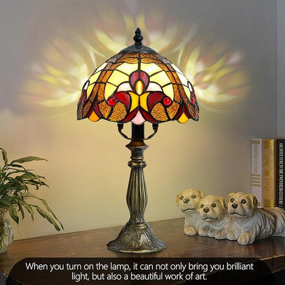 Grand 8-Inch Tiffany Style Table Lamp,Handcrafted Baroque Stained Glass Lamp with LED Bulb,Elegant Tiffany Lamps for Living Room, Office, Bedroom Decor.