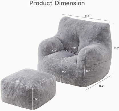 ONBRILL Giant Bean Bag Chairs for Adults with Ottoman, Faux Fur Boneless Chaise Couch Filler with Memory Foam,Large BeanBag Lounge Lazy Floor Sofa Accent Chair for Living Room,Bedroom & Game Rooms