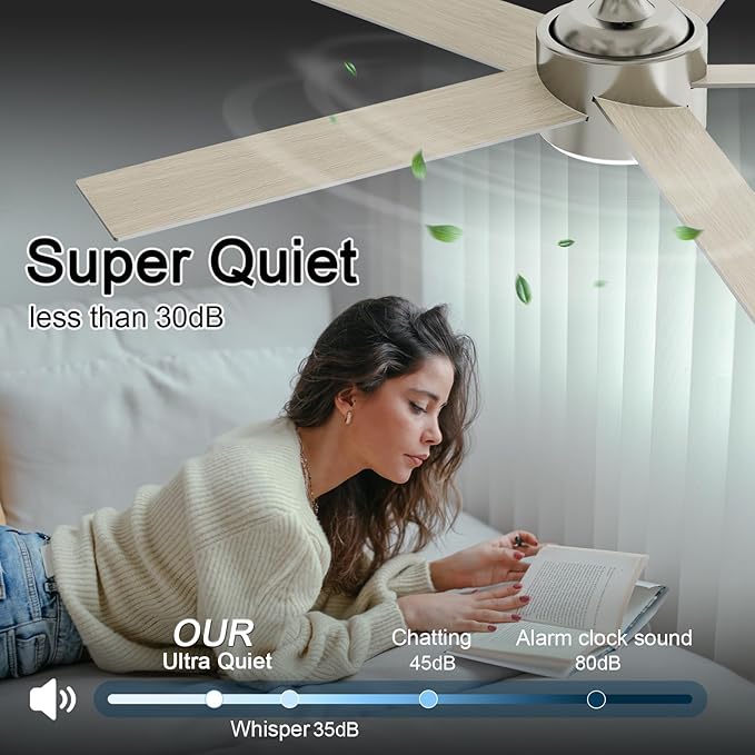 POCHFAN 60 Inch Brushed Nickel Ceiling Fans