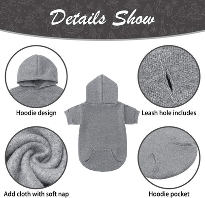 KOOLTAIL Basic Dog Hoodie - Soft and Warm Dog Hoodie Sweater with Leash Hole and Pocket, Dog Winter Coat, Cold Weather Clothes Sweatshirt for Small Medium Large Dogs Puppy Cat Boys Girls Grey S