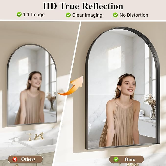 Arch Bathroom Mirror, Tempered Glass Decor Mirror