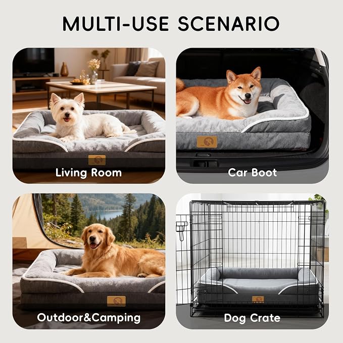 Homemate Dog Bed Extra Large Size Dog: 48"x35" Orthopedic Pet Bed with Toy | Large Dogs Bed with Non-Slip Botton & Removable Washable Cover Cat Bed Sofa XXL Outdoor Crate Pad Couch Dark Grey