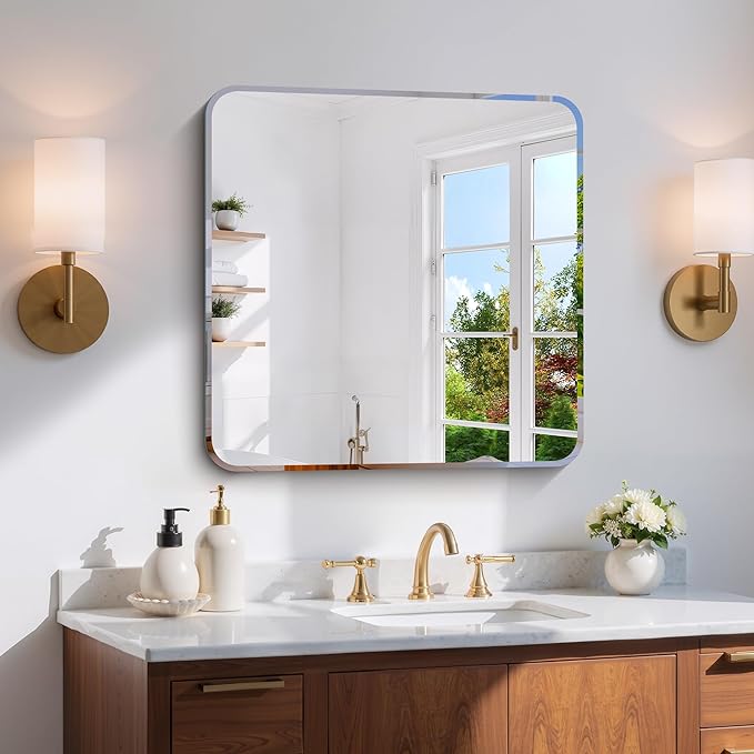 CILIBER Frameless Mirror, 24x24 Beveled Bathroom Mirrors