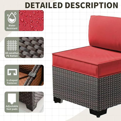 Gotland 11 Pieces Patio Furniture Set with Fire Pit Table Swivel Chairs, PE Rattan Outdoor Furniture with 29.5'' High Backrest 4’’ Thick Cushions, Outdoor Sectional for Porch, Deck, Garden, Red