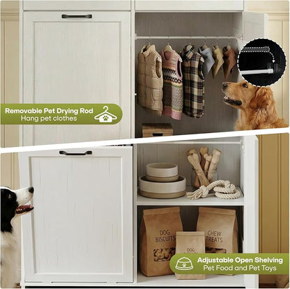 Furnaza Pet Feeding Station with 4 Bowls, Dual Doors Dog Cabinet Storage | White 39.7"W Dual Doors Pet feeding station with storage for dogs and cats, Pet Food Storage for Kitchen, Living Room