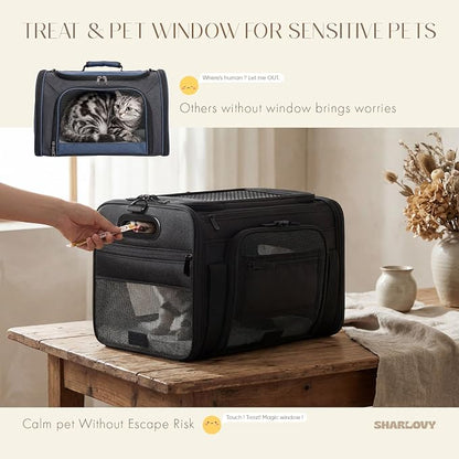 Top-Expandable Pet Carrier with Treat Pet Window,17x11x9.5 Airline Approved | for Alaska Hawaiian,Soft-Sided Dog Carrier, Anti-Scratch Mesh, Lockable Zippers,Cat Carrier for Kitten,Rabbit,Puppy, Black