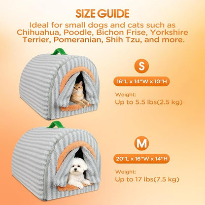 Dog House Indoor for Small Dogs, Grey, S | 2-in-1 Enclosed Dog Bed with Cover Cave & Curtain, Dog Tent with Plush Washable Cushion, Inside Dog House for Pets