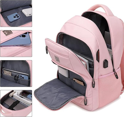 Volher Laptop Backpack,Business Travel Anti Theft Slim Durable Laptops Backpack,Water Resistant College Computer Bag for Women & Men Fits 15.6 Inch Laptop and Notebook-Light Pink