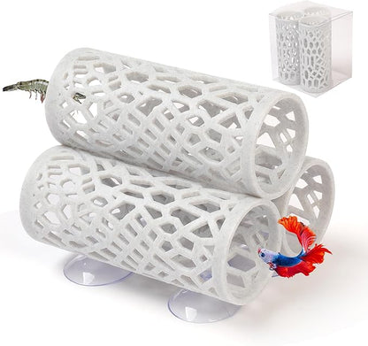 3-in-1 Betta Fish Tunnel,Safer for Small Fish Shrimp Aquarium Decor Resting and Sleeping Tube，Betta Hammock with Suction Cups for Hideout，Fish & Shrimp Toys，Fish Tank Accessory Habitat Cave