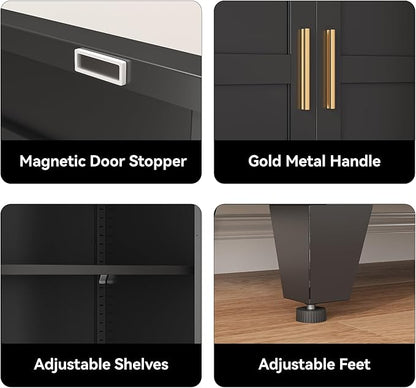 COFaR 61" Tall Pantry Cabinet in Black, Modern Storage Cabinet
