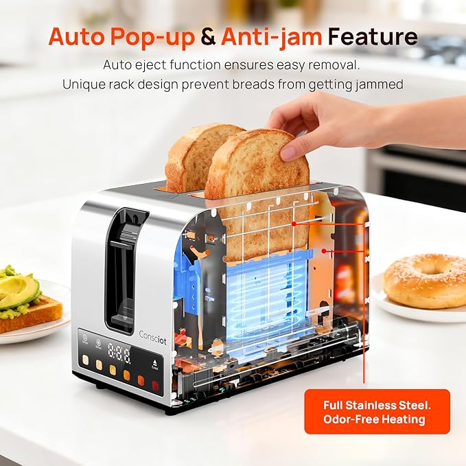 Toaster 2 Slice, Consciot Smart Touch Screen Toasters