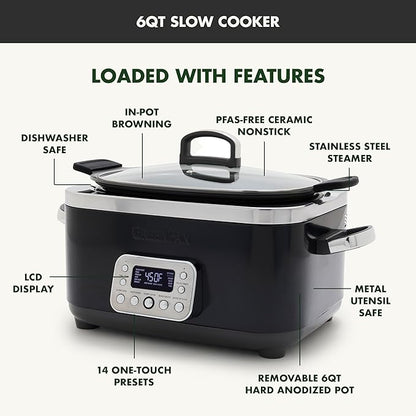 GreenPan Elite 14-in-1 Nonstick 6QT Electric Slow Cooker, PFAS-Free Ceramic