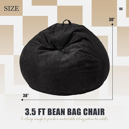 Hobestluk 3.5FT Bean Bag Chair Adult Bean Bag Chair Large Bean Bag Chair with Filler Included Teardrop Bean Bag with Removable Cover for Bedroom Living Room - (Large, Black)
