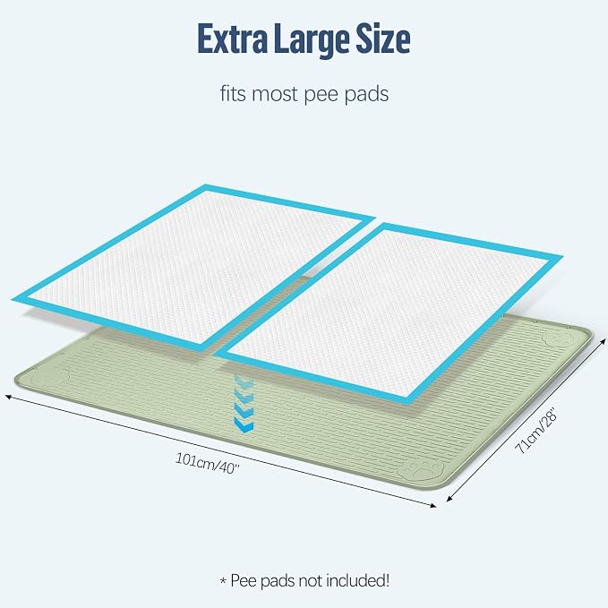 Pee Pad Holder for Dogs 40''x28'' Silicone Puppy Pee Pad Tray, Green | Extra Large Dog Potty Tray Leak-Proof, High Edge, No Spill Training Pads for Floor Protection, No Pee Pads