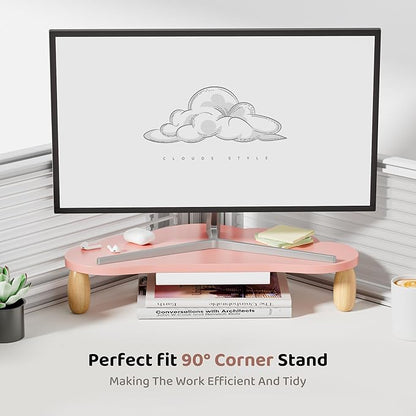 AFOOYO Monitor Stand Riser,Cloud-Shaped Sturdy Wood Computer Monitor Riser Wirh Drawer, Monitor Stand Riser, Multi-Purpose Desktop Organizer Riser for Computer,Laptop,Printer,TV,Pink