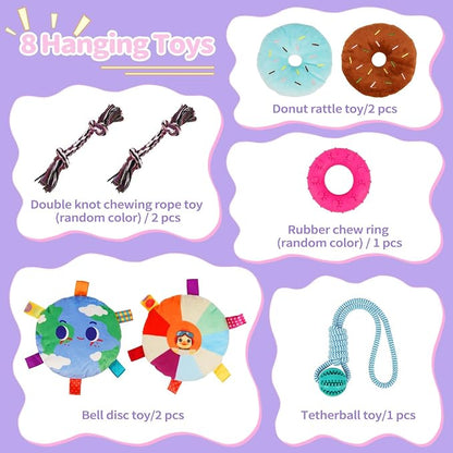 Liitrton Puppy Play Gym for Small Dogs with 8 Hanging Toys, Purple | 19.5"x19.5"x19.5" PVC Frame, Indoor Puppy Jungle Gym with Interactive Puppies Toys
