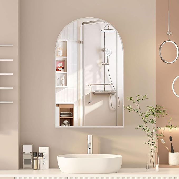 Arched Medicine Cabinet with Mirror, Brushed Nickel Mirror Cabinet with Storage
