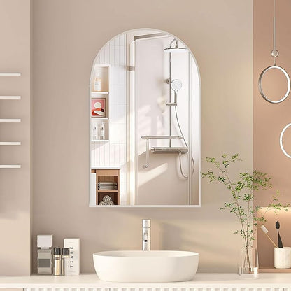 Arched Medicine Cabinet with Mirror, Brushed Nickel Mirror Cabinet with Storage